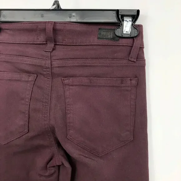 PAIGE Women's Verdugo Ankle Skinny Jeans 24 00 Dark Red Coated Mid Rise NWOT - Picture 8 of 12